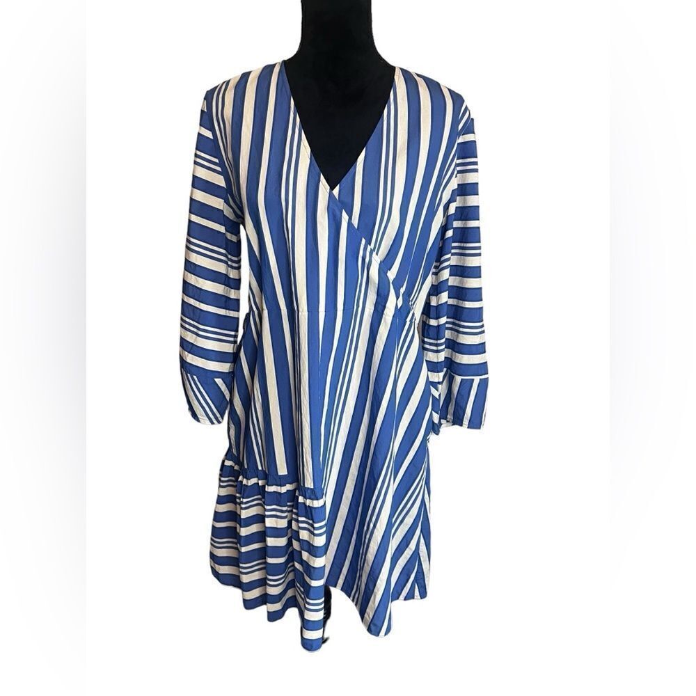 CHINTI & PARKER BLUE‎ & WHITE STRIPED CLASSIC PARASOL DRESS WOMENS SIZE 6